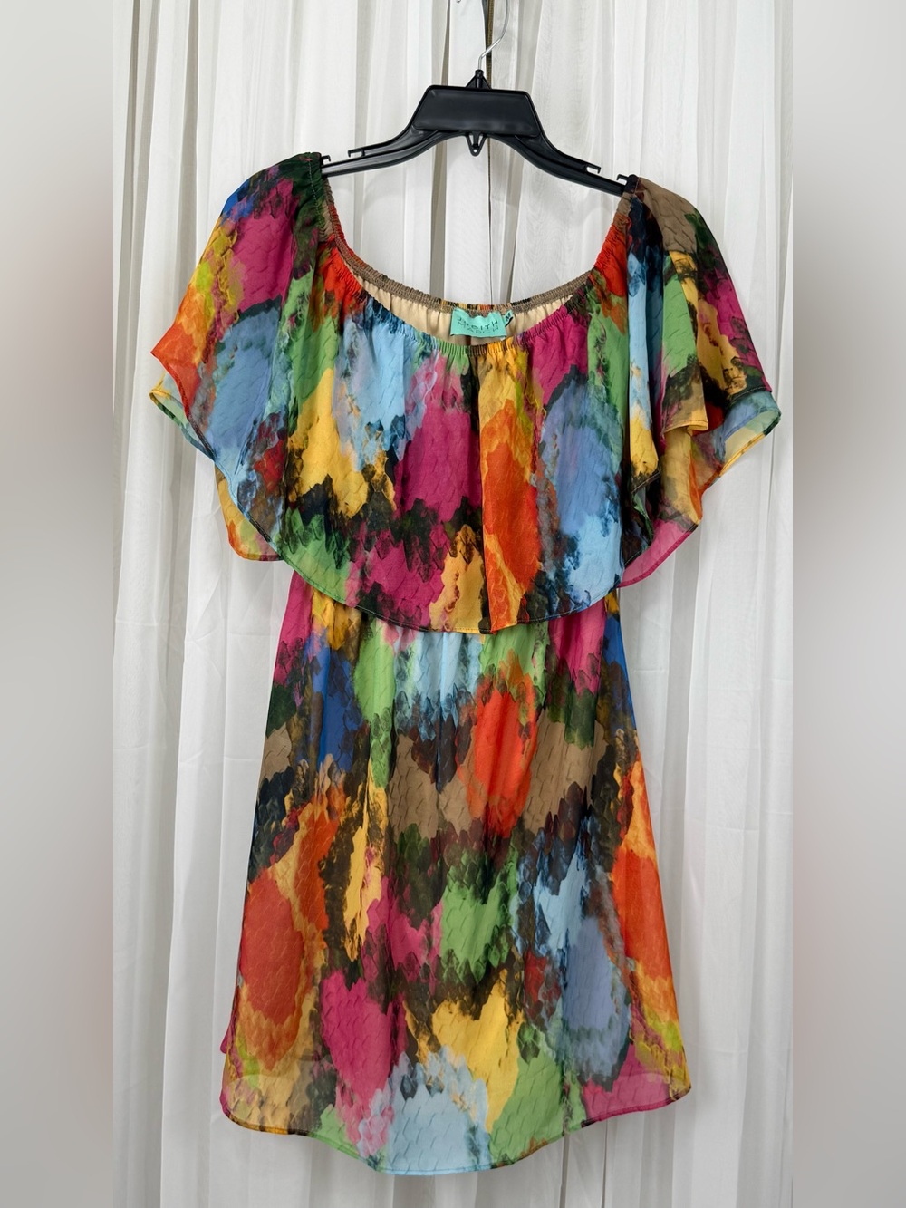 Judith March Off Shoulder Colorful Ruffle Dress Medium